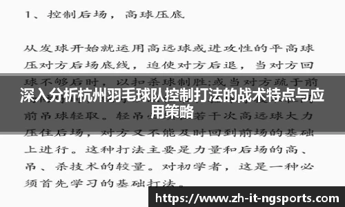 深入分析杭州羽毛球队控制打法的战术特点与应用策略